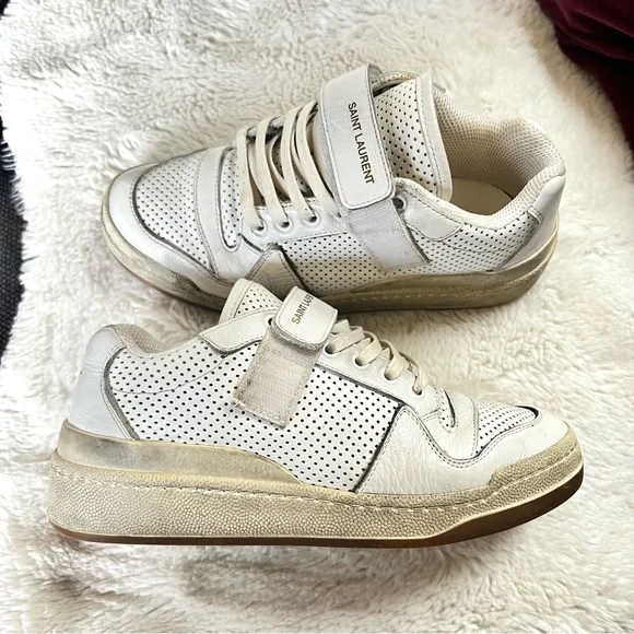 Saint Laurent SL24 Sneakers 37 White Calfskin Perforated Womens - Picture 2 of 6